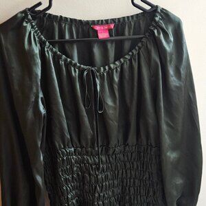L Forest Green Satin Peasant Blouse